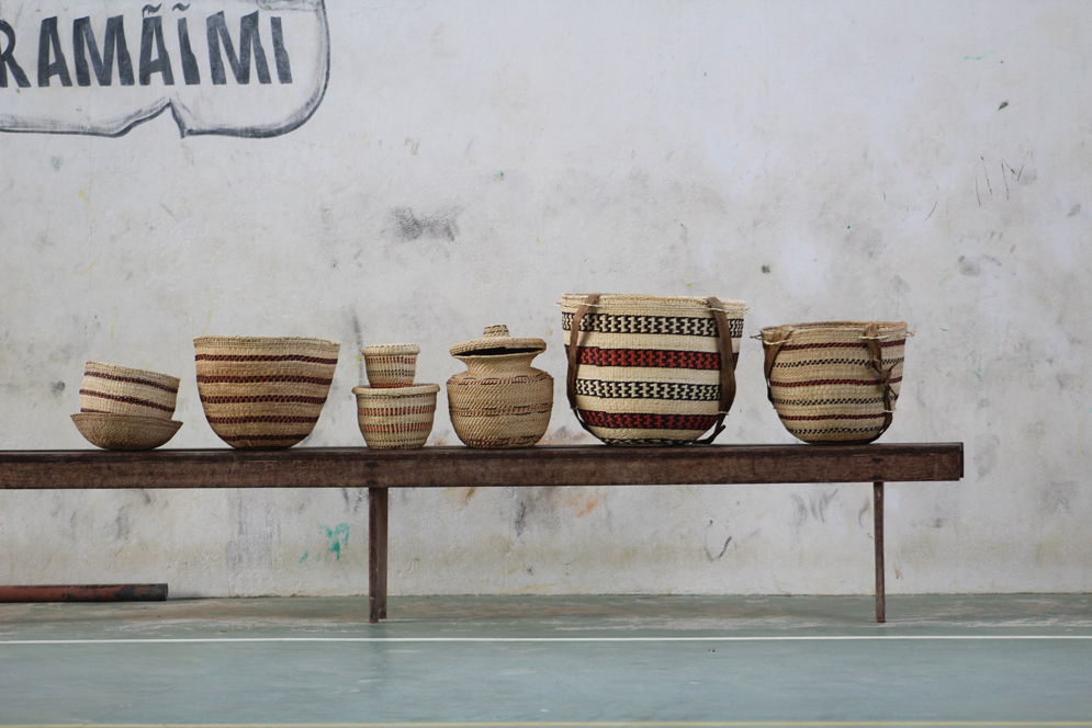 This collection of baskets woven by the Yanomami are made using fibers and dyes from native plants.