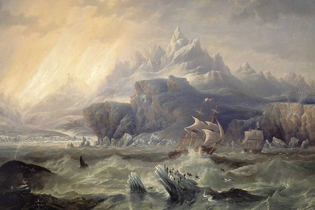 Image of the painting HMS Erebus and Terror in the Antarctic by John Wilson Carmichael
