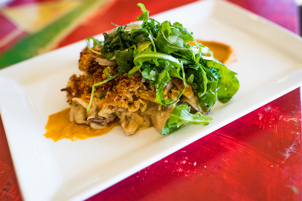 Plated Turkey Tetrazzini prepared by The Flying Rhino Cafe & Watering Hole in Worcester, Massachusetts