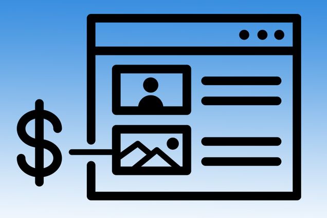 Illustration of the native advertising sponsored content concept showing an icon webpage with a dollar symbol next to the content that is a native ad.