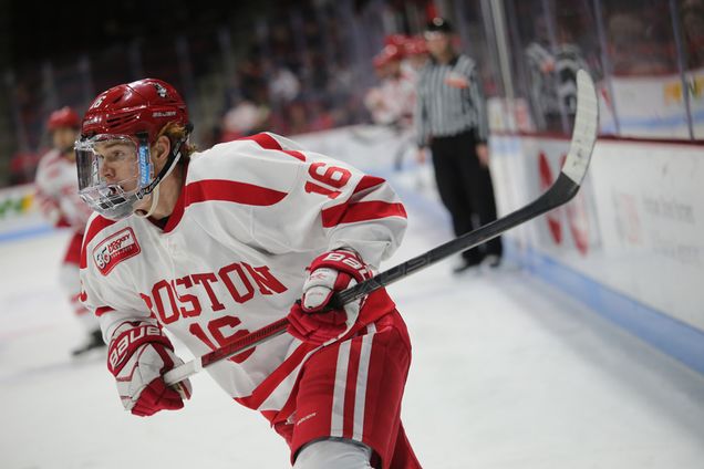Men’s hockey forward Max Willman skates on the ice