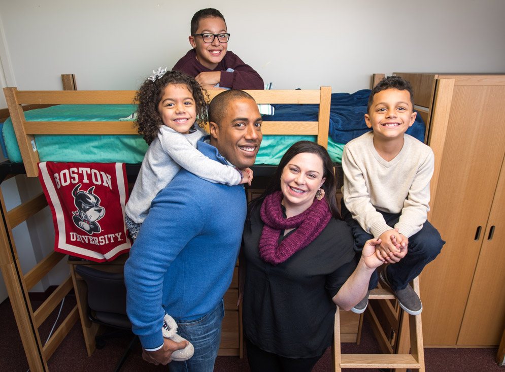 Scott Mays (CAS’01) and Megan (Barron) Mays (Sargent’01) with their children at the Towers