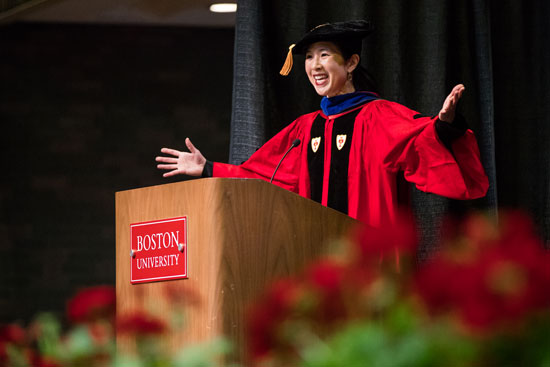 Boston restaurateur Joanne Chang told graduates the secret behind her famous pork-and-chive dumplings during her the School of Hospitality Administration Convocation address May 18.
