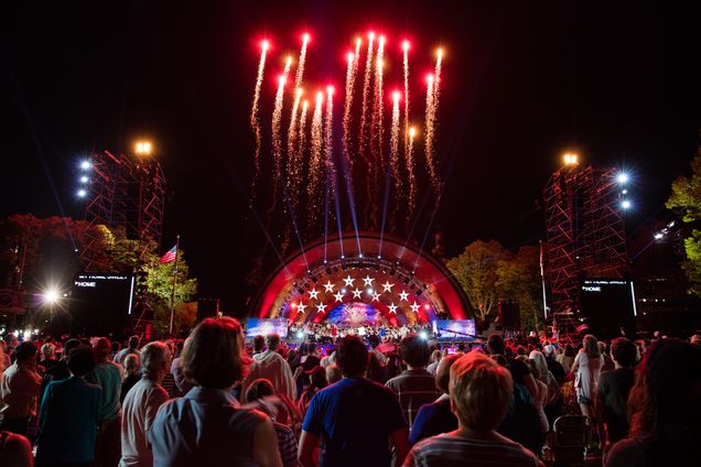Fireworks are set off at the Boston Pops Fireworks Spectacular