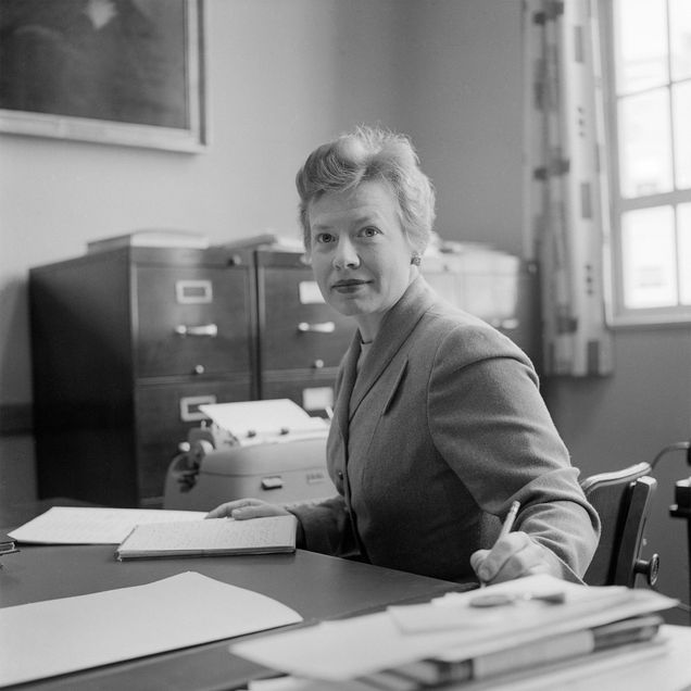 1958 portrait of Julia Pratt in her office.