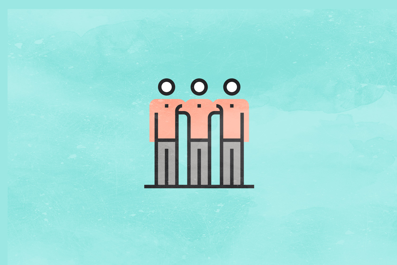 three figures have their arms around each other