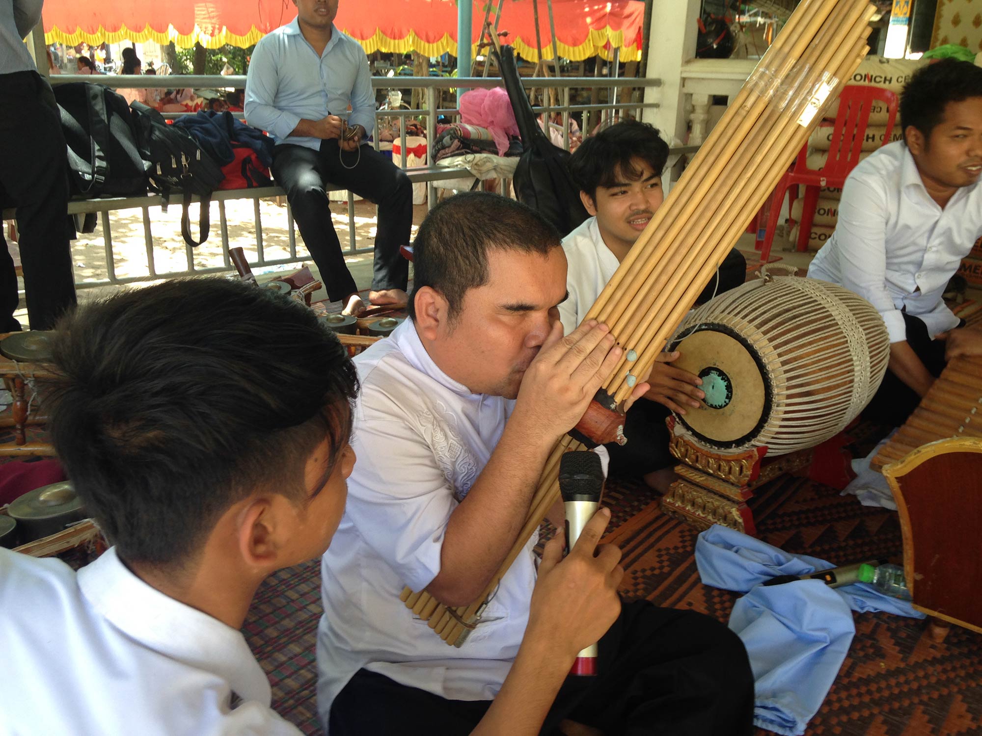 Cambodian musicians perform traditional cambodian music and chant in Cambodia.