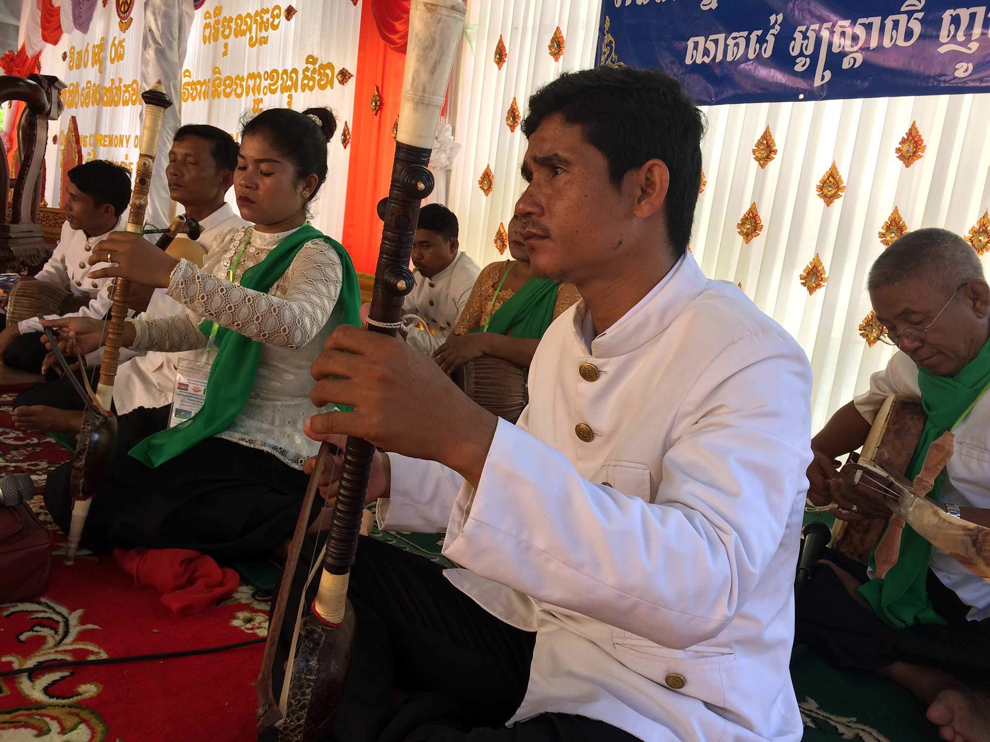 Cambodian musicians perform traditional cambodian music and chant in Cambodia.