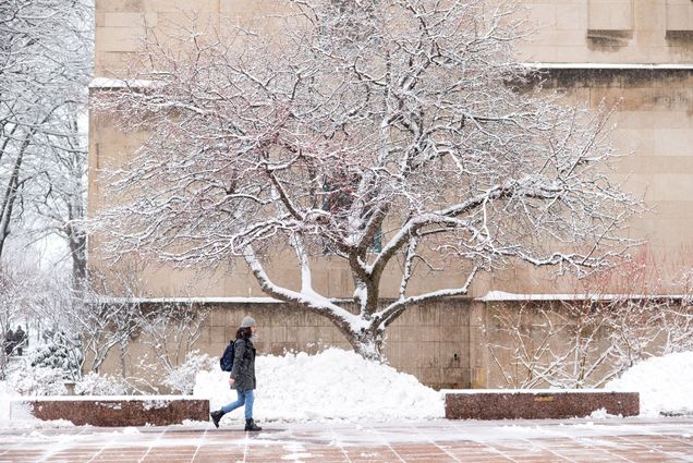 Marsh Plaza on the first snowfall of the season on December 3, 2019.