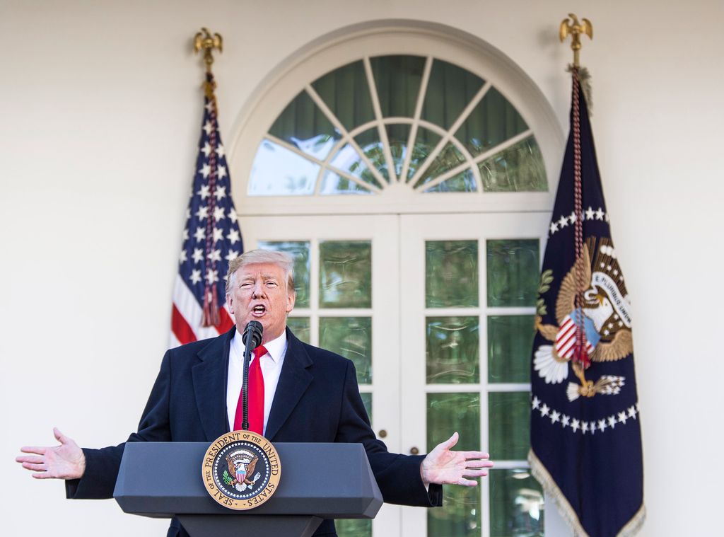 President trump at the podium announcing an end to the government shut down