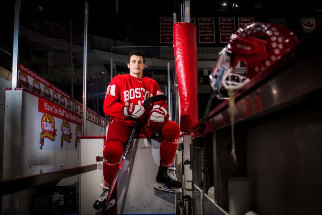 A portrait photo of Terrier men's ice hockey captain Patrick Curry.