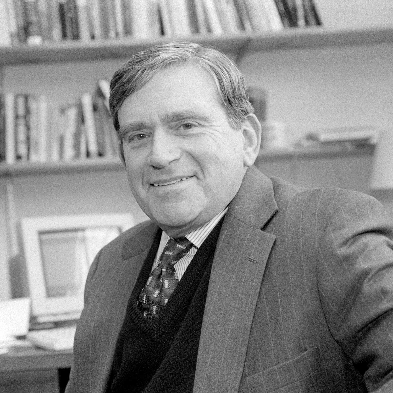 Robert Zelnick, former professor of journalism at Boston University College of Communication, in his office at Boston University