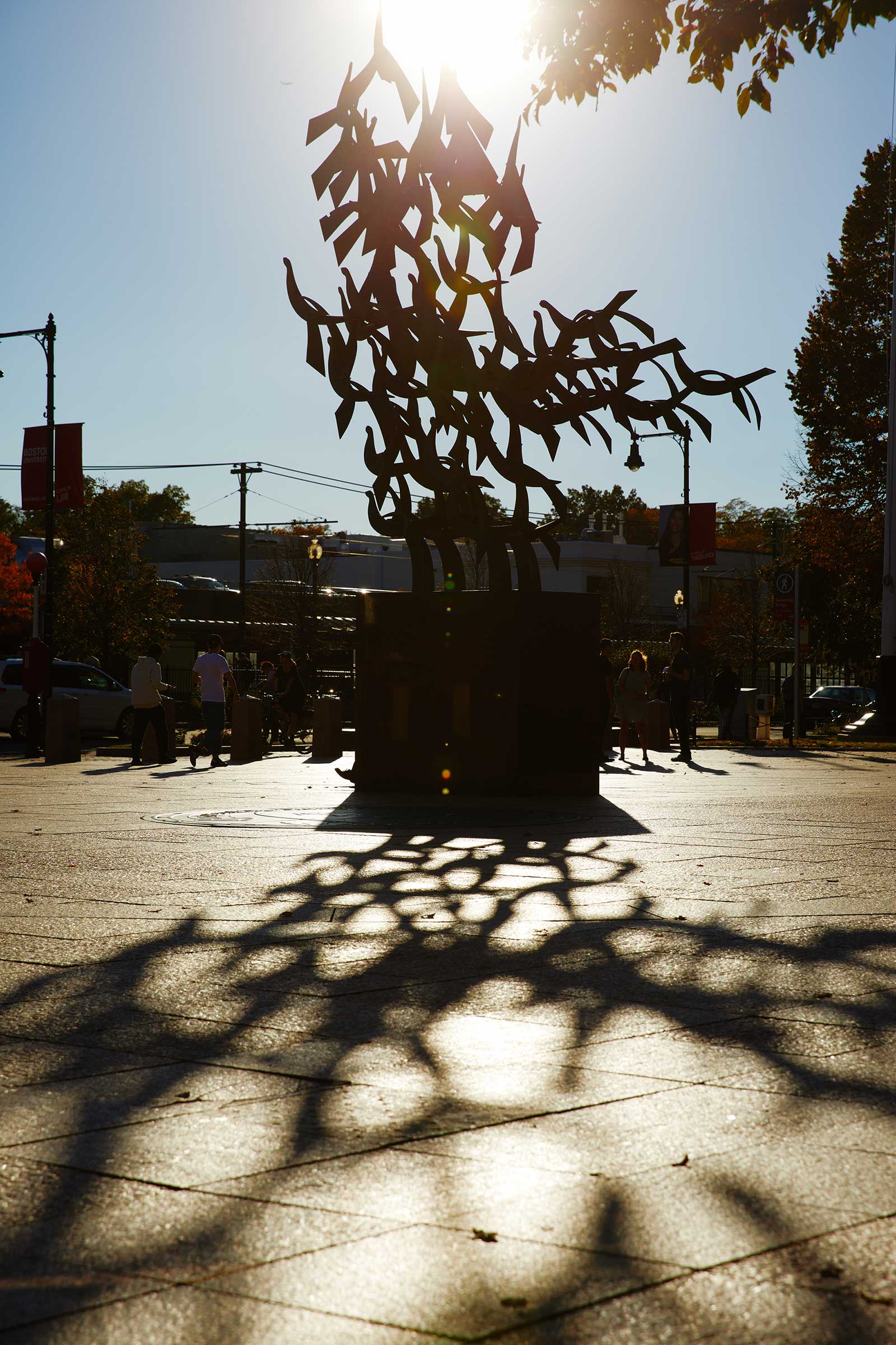 Free at Last sculpture by Sergio Castillo on Marsh Plaza at Boston University.