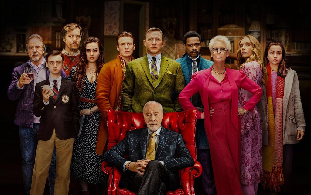 Image of the cast of Knives Out, a comedic mystery film.