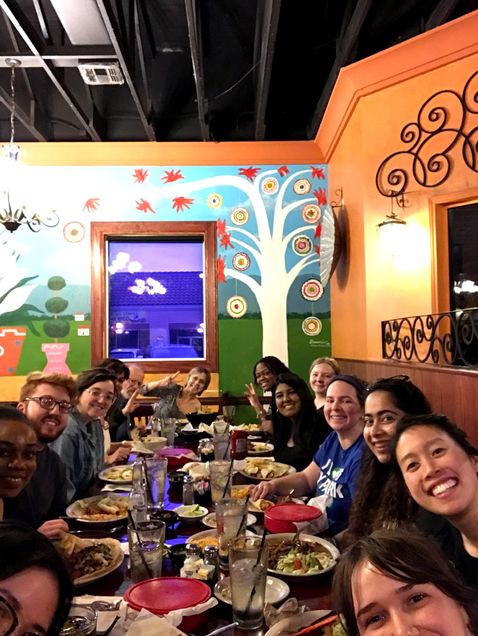 A photo of the group out at dinner