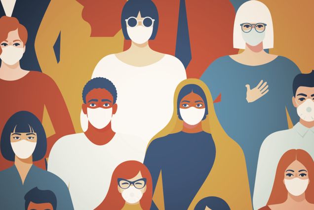 An illustration of people wearing face masks