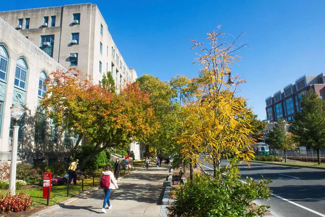 A photo of Boston University's Charles River Campus during the fall semester