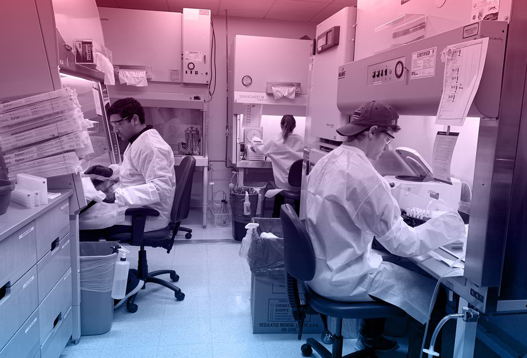 Photo of researchers preparing samples collected from Boston Medical Center patients in lab.