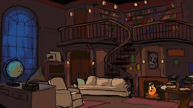 Original drawings of Henry Higgins’ lab and Mrs. Higgins’ drawing room as Zoom backgrounds