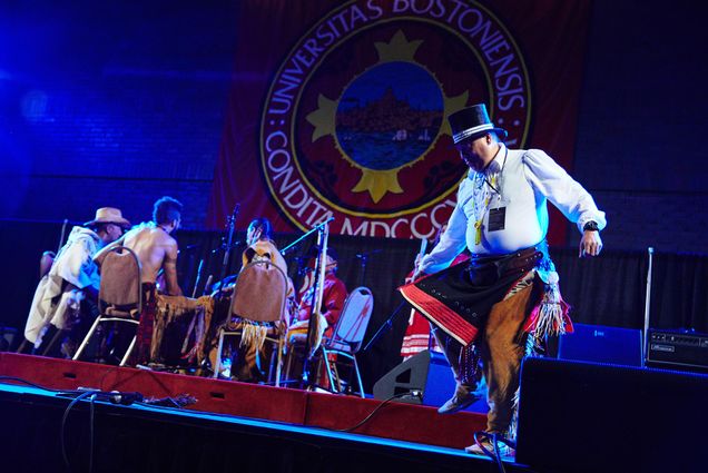 A photo of the middle eastern singers on stage from the Global Music Festival