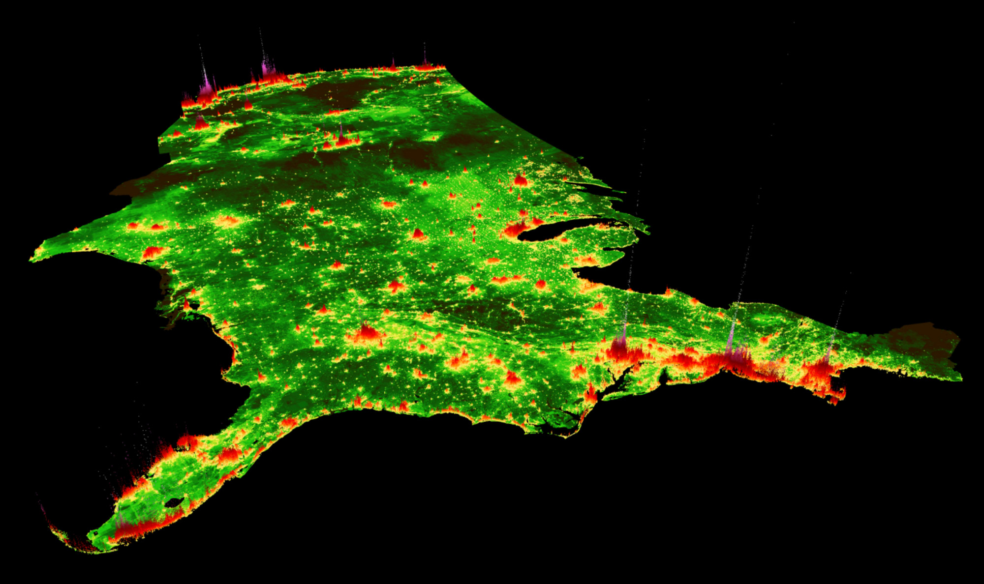 Estimated fair market value of all properties in the United States (3D visualization).