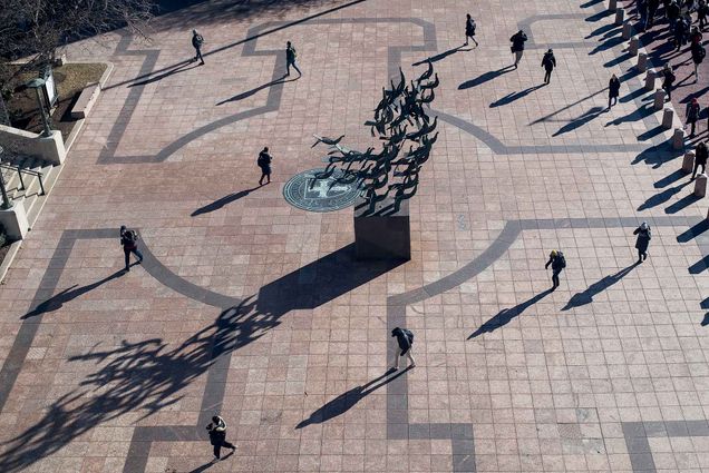 A shot of Marsh Plaza including the MLK statue from above