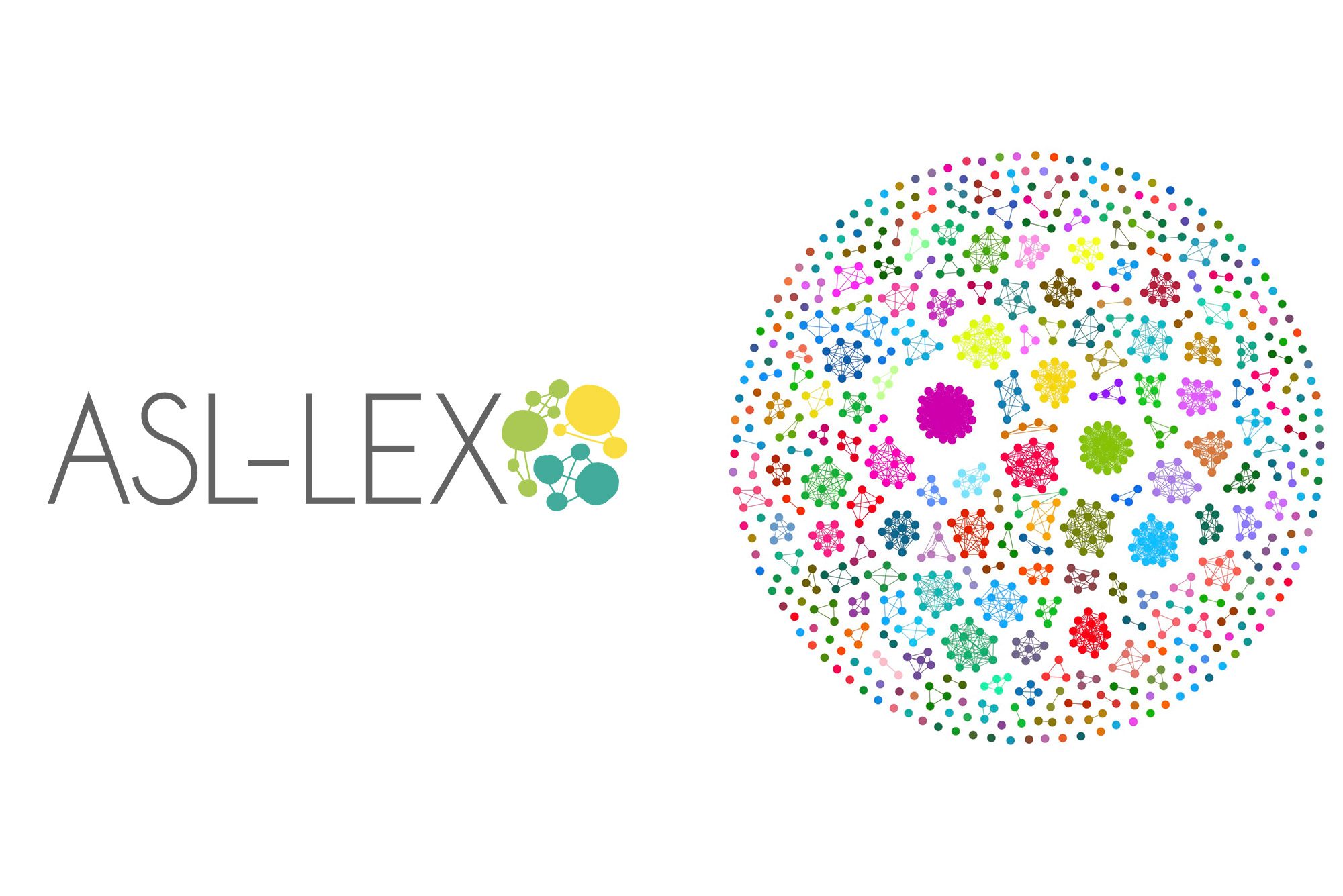 A logo that reads "ASL-Lex" next to a sphere comprised of many different dots of different colors.