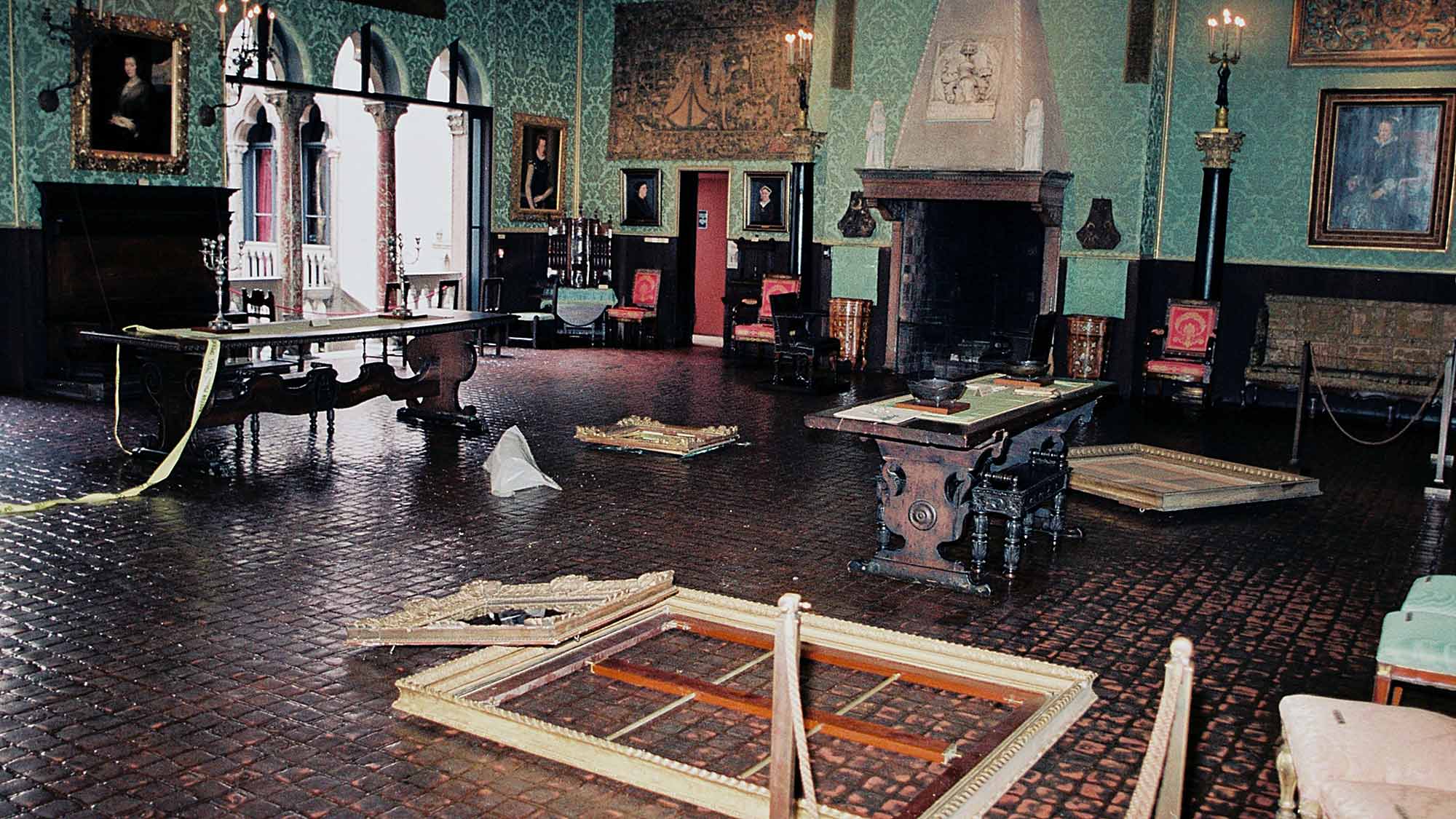 A photo of the crime scene at the Isabella Stewart Gardner Museum