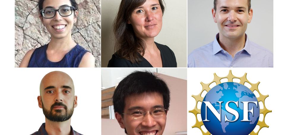 A composite of portrait photos of the five researchers mentioned in the article along with the NSF logo