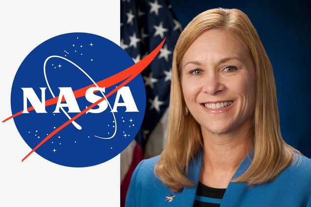 Official portriat of Janet Petro, Director of NASA Kennedy Space Center, next to the NASA logo on the left.