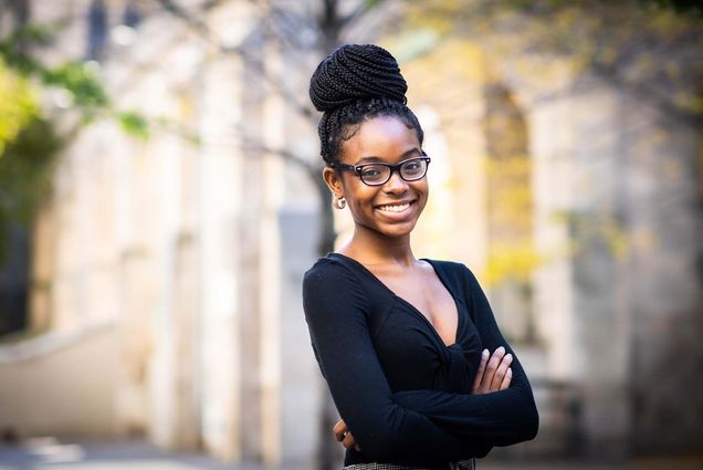 Portrait of Thomas M. Menino Scholar, Alicia Dennery outside on the Boston University Charles River campus.