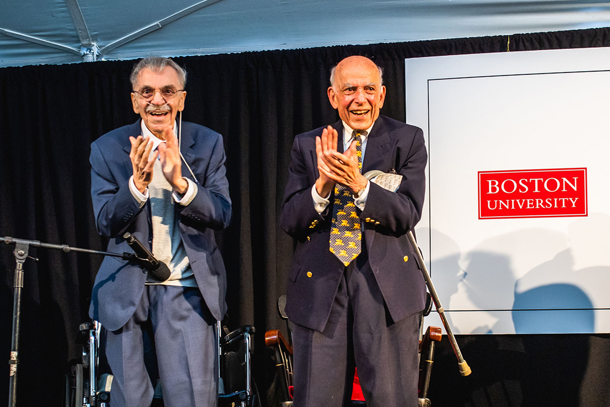Edward Avedisian (left) and Aram V. Chobanian at the celebration announcing the Aram V. Chobanian & Edward Avedisian School of Medicine on September 29, 2022. Photo by Dave Green