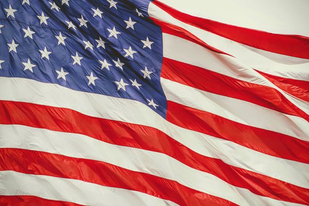 An American flag, waving in the wind