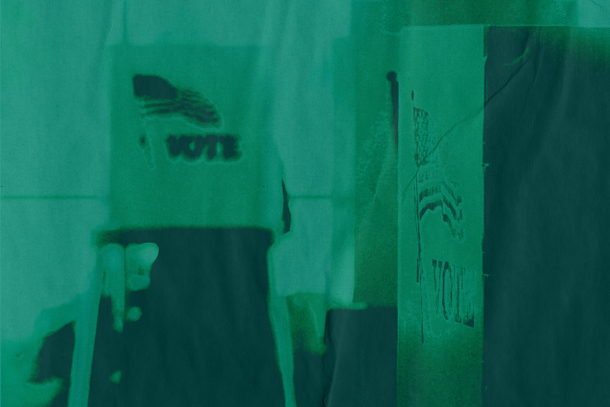 A white box reading "vote" with a green overlay