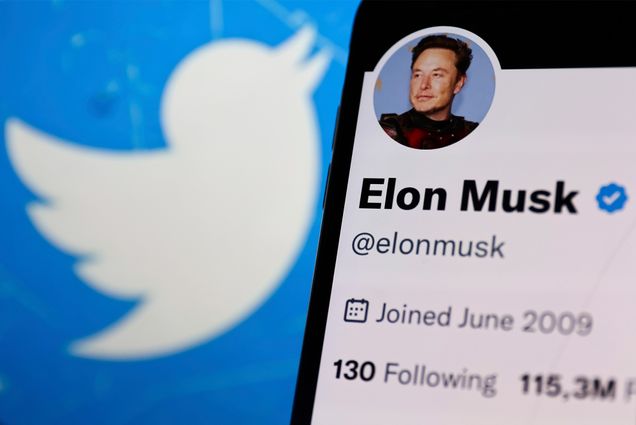 A composite image showing the Twitter icon (a white bird) next to a twitter profile named "Elon Musk" with only 130 followers. The profile has a blue check mark.