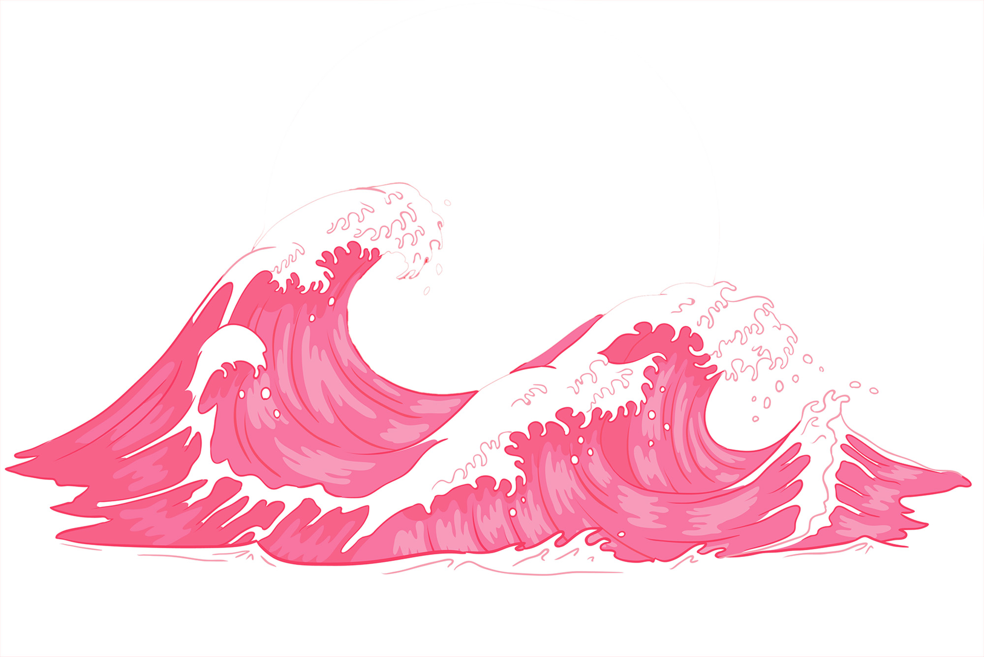 Hokusai-style illustration of a large, red wave.