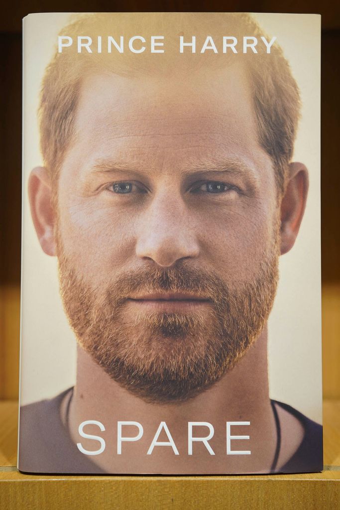 The front cover of the newly released autobiography from the Duke of Sussex, titled Spare, on display at Waterstones Piccadilly, London, which became available to purchase from midnight. Picture date: Tuesday January 10, 2023. (Press Association via AP Images)