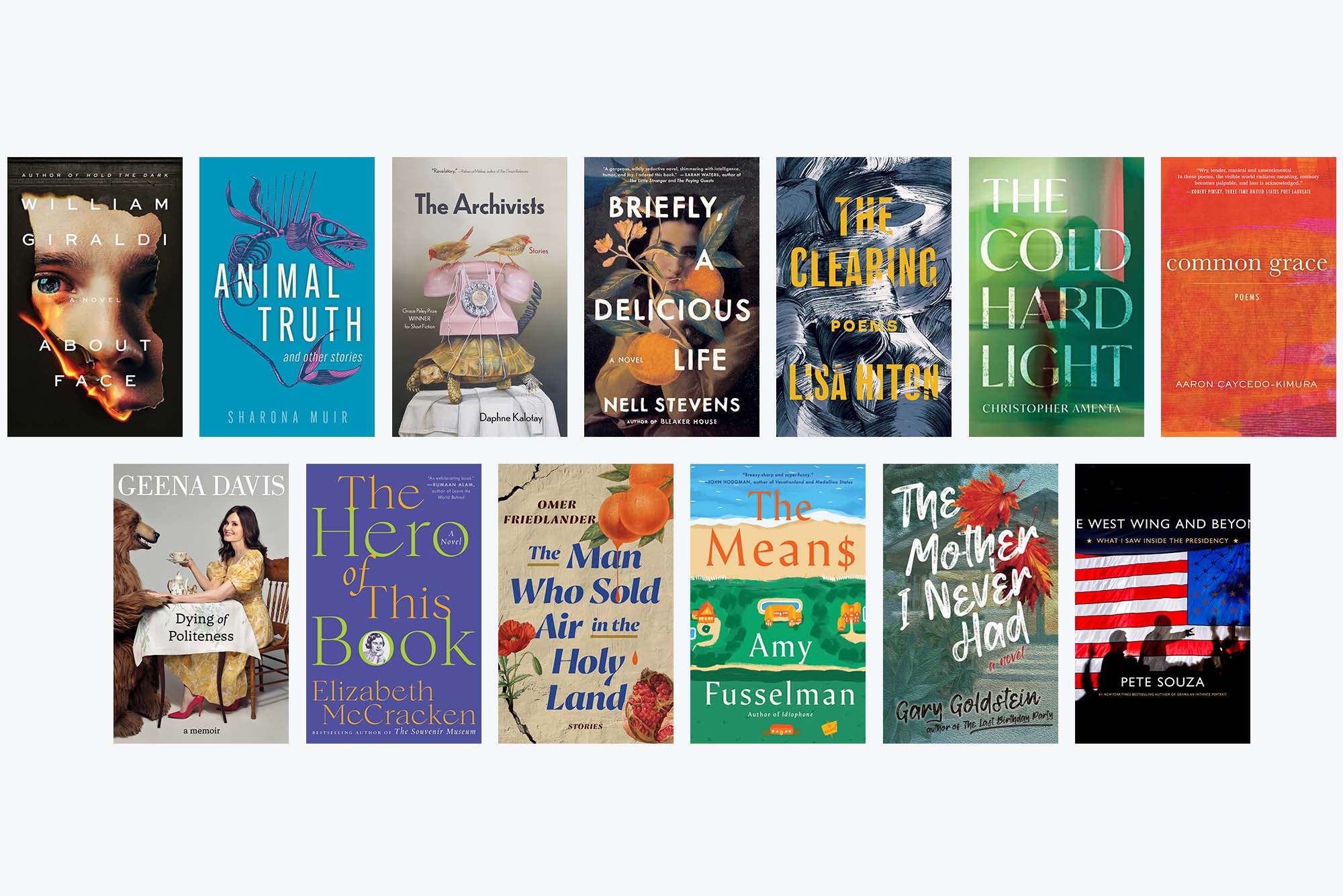 Photo: A 12-book cover collage with six on the top and six on the bottom.
