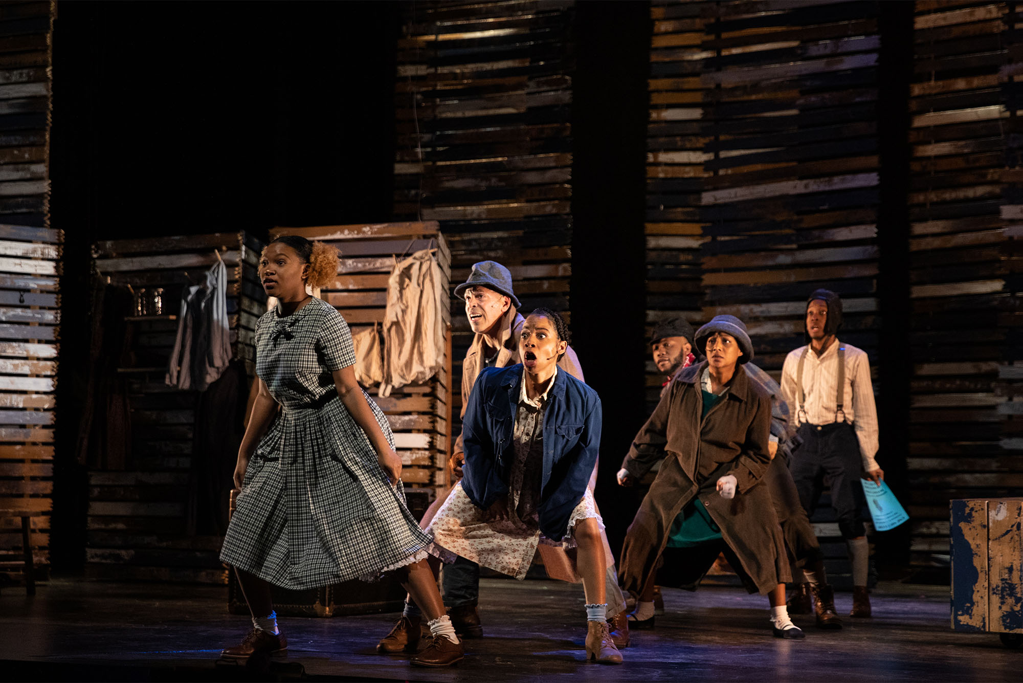 Photo: A scene from WFT’s production of Bud, Not Buddy with Tiayna Harris (CAS’24) (left), Alexandria Danielle King, Joshua Wolf Poleman, Ines de la Cruz, Malik Mitchell, and Anderson Stinson, III.