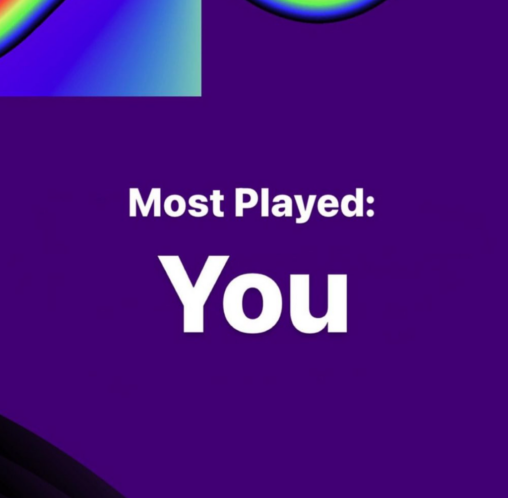 Photo courtesy of @Noorthevirgo on Twitter (x). It is a play on spotify wrapped, using a template from it. The text on it says "Most played: you".
