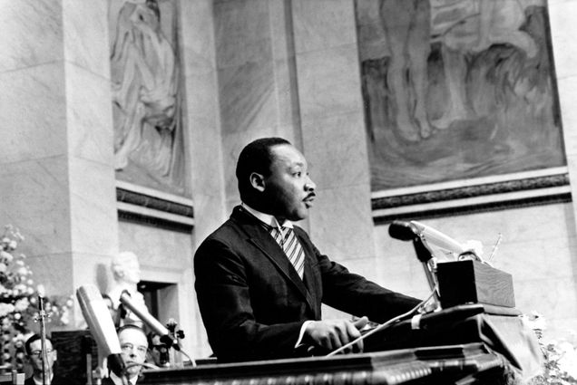 Photo: The Rev. Martin Luther King Jr., delivers his Nobel Peace Prize acceptance speech in the auditorium of Oslo University in Norway on Dec. 10, 1964. King, the youngest person to receive the Nobel Peace prize, is recognized for his leadership in the American civil rights movement and for advocating non violence. (AP Photo)