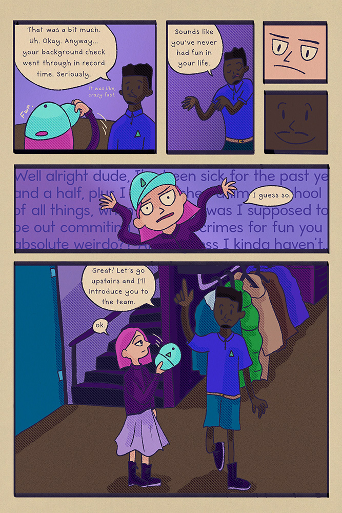 Sadie Saunders, pages from Spilled Milk and Other Reasons to Cry at Work. Digital drawing.