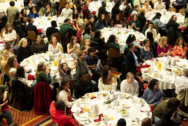 Photo: Boston University Seniors cheer on fellow classmates during the annual Boston University 2023 Senior Breakfast at GSU.
