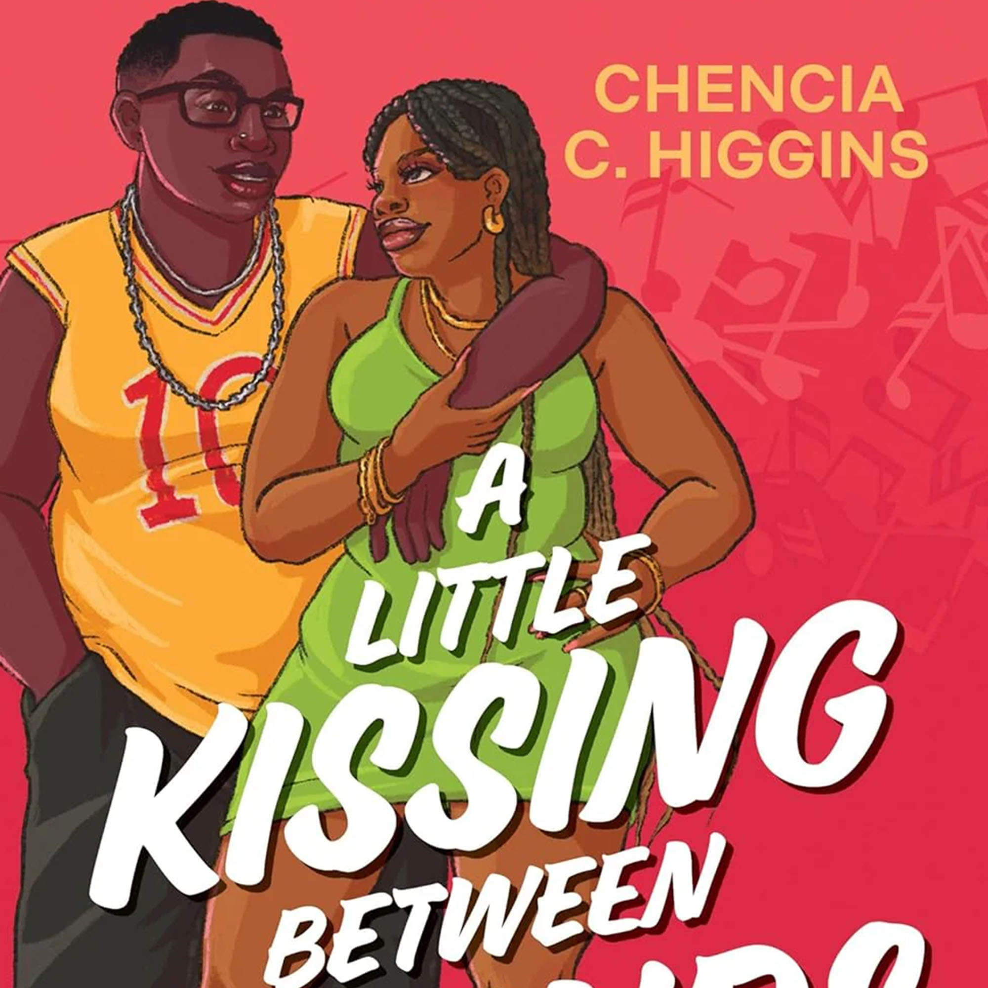Photo: Cover of the book "A Little Kissing Between Friends" by Chencia C. Higgins. It features a red background with the book title and author's name, as well as an illustration of two people holding one another and gazing lovingly at each other.