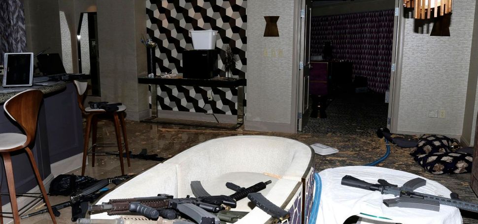 The interior of Las Vegas shooter Stephen Paddock's 32nd floor room of the Mandalay Bay hotel, showing many of the guns he used to massacre 60 people at a country music festival on October 23, 2017. Photo by Las Vegas Metropolitan Police Department via AP