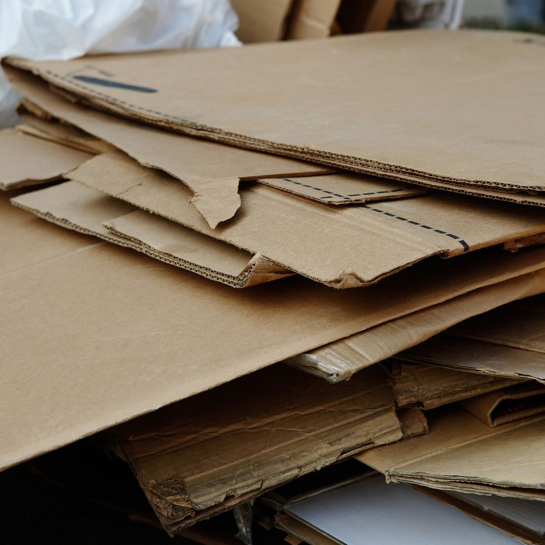 Photo: A stack of cardboard boxes for recycling
