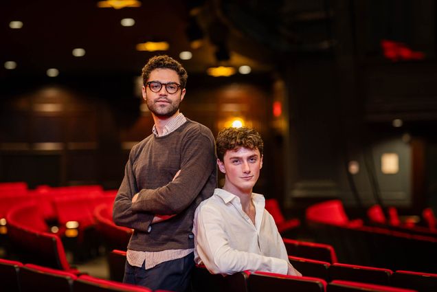 Photo: Mishka Yarovoy (CFA'23)(left) and Jacob Schmitt (CFA'24) pose for a photo at the Huntington Theater