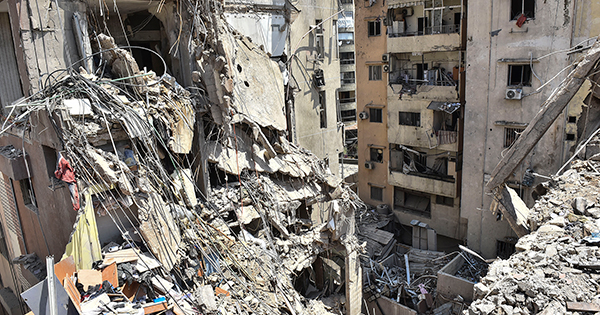 Photo: A partially destroyed building in Beirut, Lebanon