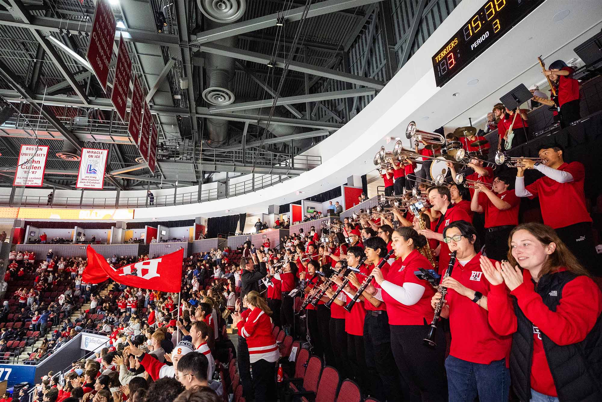 Photo: The BU Pep Band at a recent Terrier Men's Hockey game