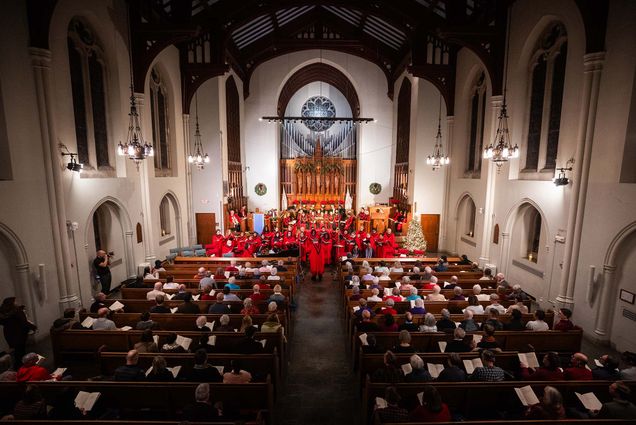Photo: A holiday service at BU Marsh Chapel.